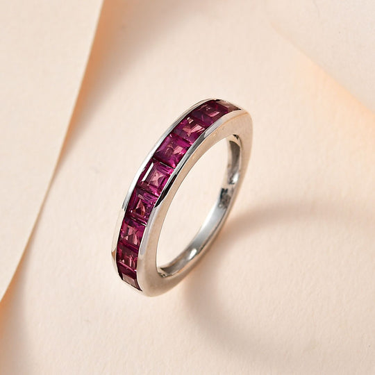 Natürlicher Rhodolith Granat Ring, 925 Silber platiniert, ca. 1.73 ct