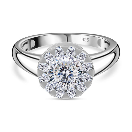 120 Facetten Moissanit Ring 925 Silber platiniert (Größe 21.00) ca. 1,68 ct