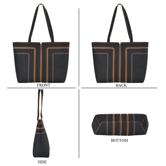 Echtleder Shopper, geometrisches Panel Design, 32 x 12 x 28, Beige