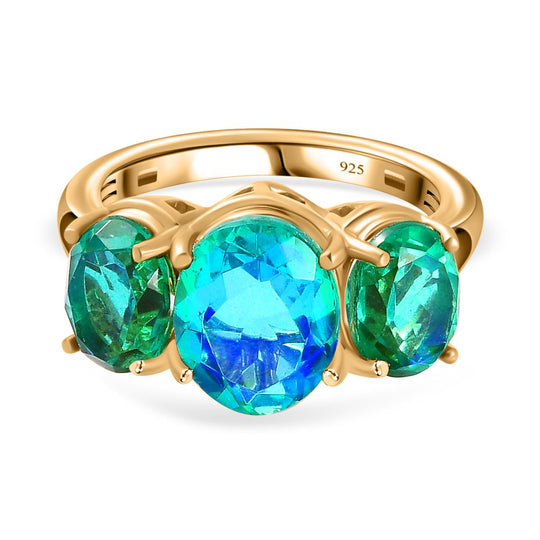 Pfau Quartz Triplette Ring, 925 Silber Gelbgold Vermeil, (Größe 20.00) ca. 5.60 ct