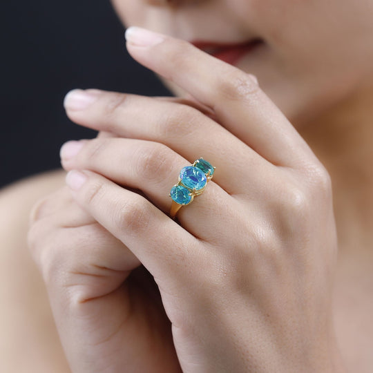 Pfau Quartz Triplette Ring, 925 Silber Gelbgold Vermeil, (Größe 20.00) ca. 5.60 ct