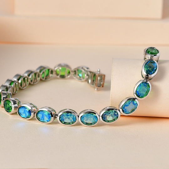 Pfau Quartz Triplette Armband ca. 19 cm 925 Silber platiniert ca. 19,19 ct.