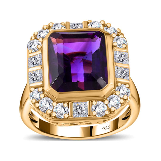 AAA Marokkanischer Amethyst, Weißer Zirkon Ring, 925 Silber Gelbgold Vermeil, ca. 6.32 ct