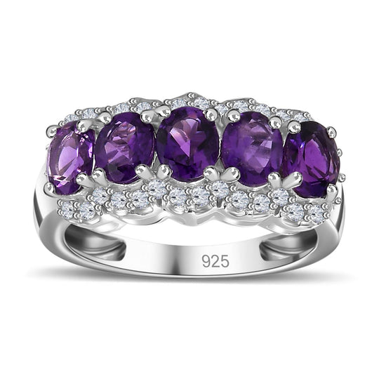 Natürlicher AA Marokkanischer Amethyst, Weißer Zirkon Ring, 925 Silber platiniert ca. 2.13 ct