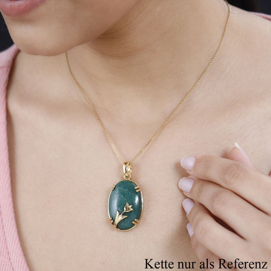 Grüner Aventurin Anhänger 925 Silber Gelbgold Vermeil ca. 35,78 ct.