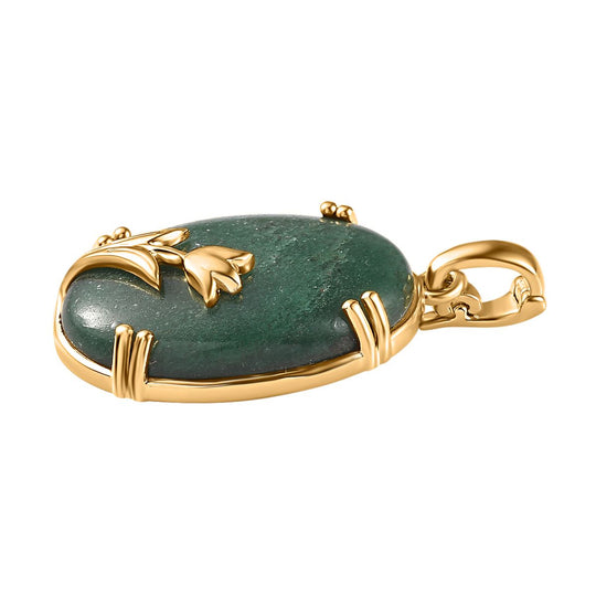 Grüner Aventurin Anhänger 925 Silber Gelbgold Vermeil ca. 35,78 ct.
