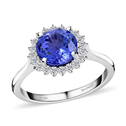 AAAA Tansanit, Weißer Diamant AGI zertifiziert Ring 950 Platin (Größe 17.00) ca. 3.50 ct