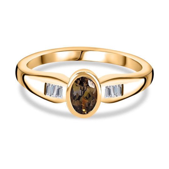 AA Natürlicher goldener Tansanit, Weißer Zirkon Ring 925 Silber Gelbgold Vermeil (Größe 18.00) ca. 0,57 ct