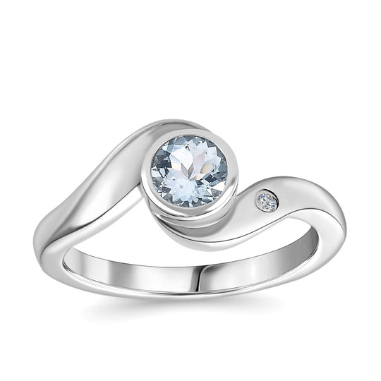 Espirito Santo AA Aquamarin, Weißer Zirkon Ring 925 Silber platiniert ca. 0.44 ct