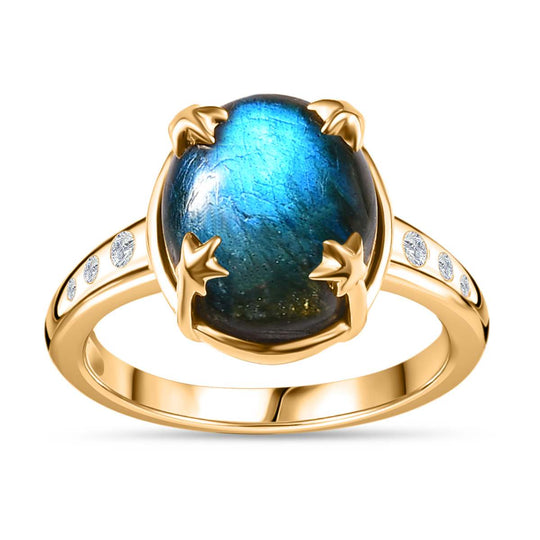 AAA Labradorit, Weißer Zirkon Ring 925 Silber Gelbgold Vermeil ca. 5,95 ct