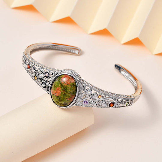 Unakite, mehrfarbiger Edelstein in Frühlingsfarben Armreif ca. 19 cm Messing ca. 18.57 ct