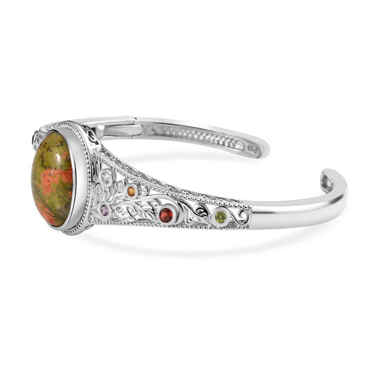 Unakite, mehrfarbiger Edelstein in Frühlingsfarben Armreif ca. 19 cm Messing ca. 18.57 ct