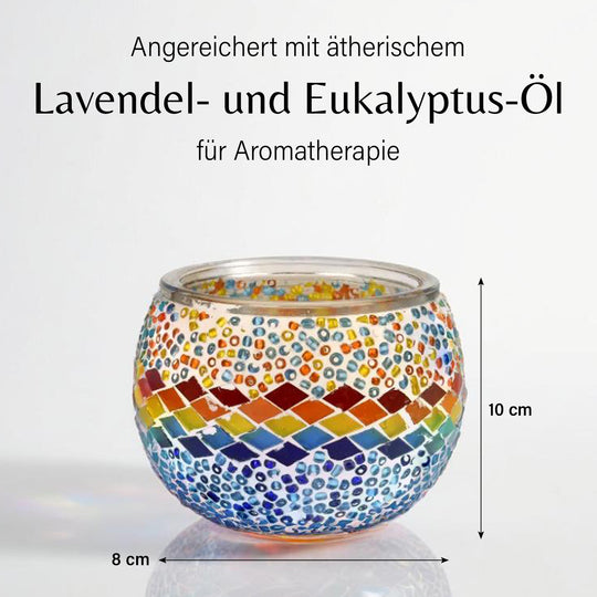 Lavendel-Eukalyptus Sojawachs-Duftkerze im Mosaikglas, Größe: 10 x 8 cm
