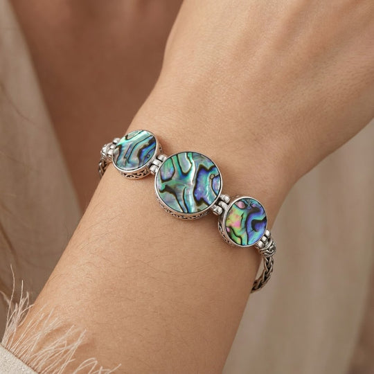Abalone Muschel, Koralle Armband ca. 20 cm 925 Silber
