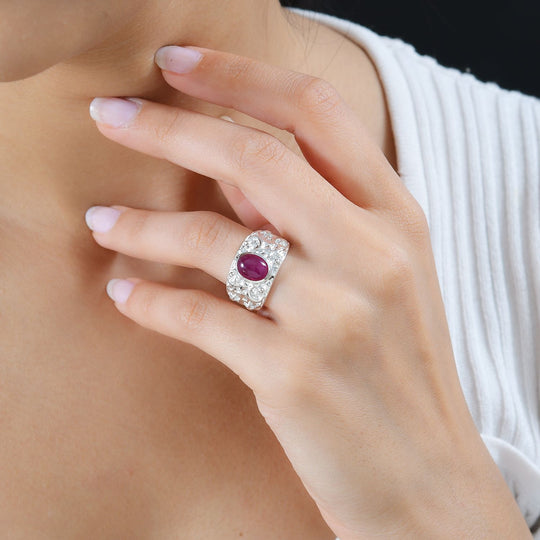 Afrikanischer Rubin (Fissure gefüllt) Ring 925 Silber (Größe 20.00) ca. 2,95 ct