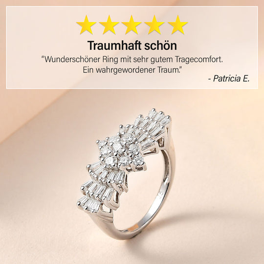 Moissanit Ballerina-Ring, 925 Silber rhodiniert (Größe 20.00) ca. 1.12 ct