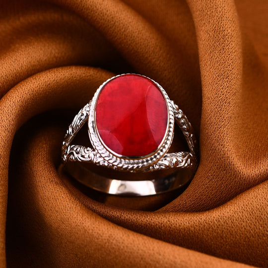 Koralle Ring 925 Silber