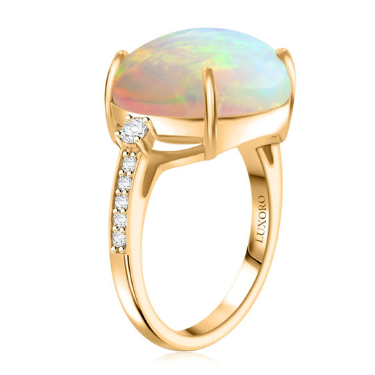AAA Natürlicher, äthiopischer Welo Opal, Weißer Diamant Ring 585 Gold (Größe 19.00) ca. 7,25 ct