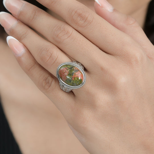 Unakite Ring, Edelstahl, ca. 12.85 ct