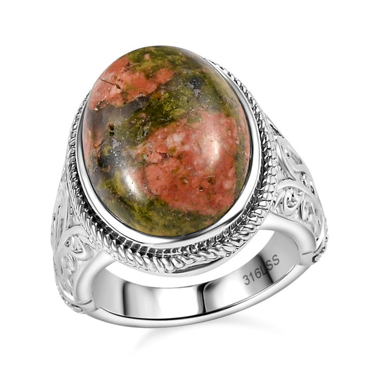Unakite Ring, Edelstahl, ca. 12.85 ct