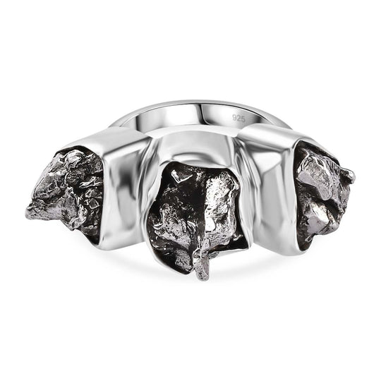 Muonionalusta Meteorit Ring 925 Silber rhodiniert (Größe 19.00) ca. 28.00 ct