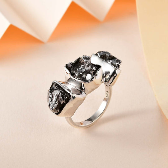 Muonionalusta Meteorit Ring 925 Silber rhodiniert (Größe 19.00) ca. 28.00 ct