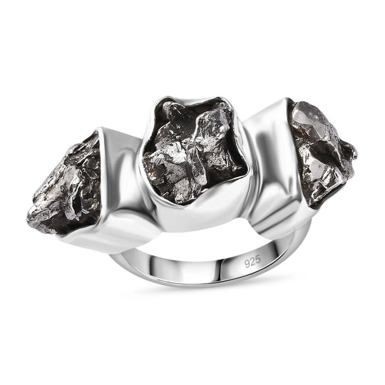 Muonionalusta Meteorit Ring 925 Silber rhodiniert (Größe 19.00) ca. 28.00 ct