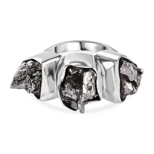Muonionalusta Meteorit Ring 925 Silber rhodiniert (Größe 19.00) ca. 28.00 ct