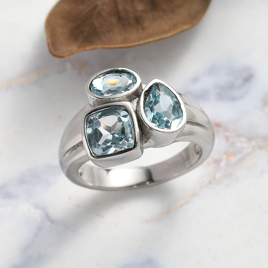 Himmelblauer Topas Ring Edelstahl ca. 2,67 ct