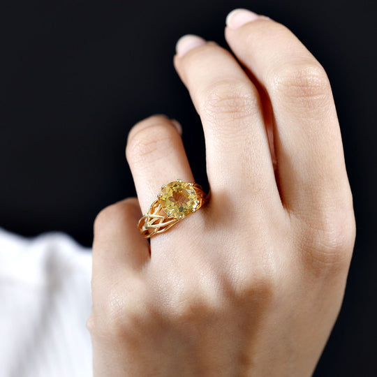 AA Citrin Ring, Messing, (Größe 17.00) ca. 3.37 ct