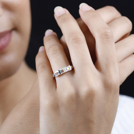 Merkur mystischer Topas, Weißer Zirkon Ring 925 Silber platiniert ca. 1,30 ct