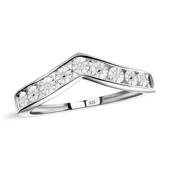 Weißer Diamant Chevron Ring, 925 Silber (Größe 16.00)