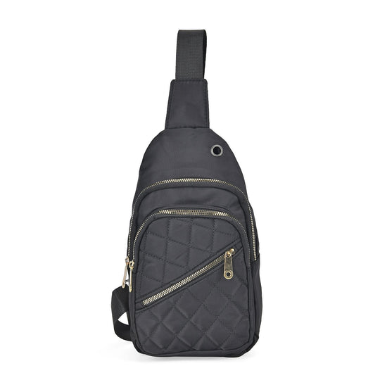 Stepp-Slingtasche mit RFID-Schutz und Kopfhöreröffnung, Größe: 17x7,5x30cm, Schwarz