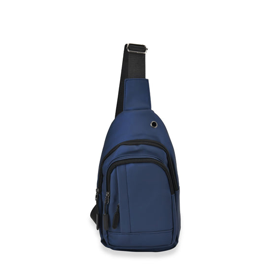 RFID Nylon-Slingbag mit Kopfhöreröffnung, 17x8x30,5 cm, Maße: 17x8x30,5 cm, Blau
