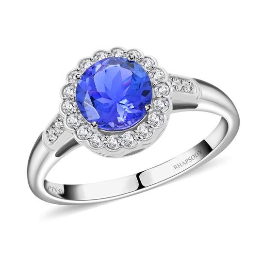 Rhapsody AAAA Tansanit, Weißer Diamant AGI zertifiziert Ring 950 Platin (Größe 17.00) ca. 2.10 ct