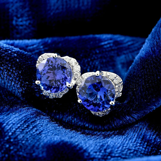 Rhapsody AAAA Tansanit, Weißer Diamant AGI zertifiziert Ohrringe 950 Platin ca. 2.00 ct