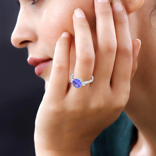 Rhapsody AAAA Tansanit, Weißer Diamant AGI zertifiziert Ring 950 Platin (Größe 17.00) ca. 2.00 ct