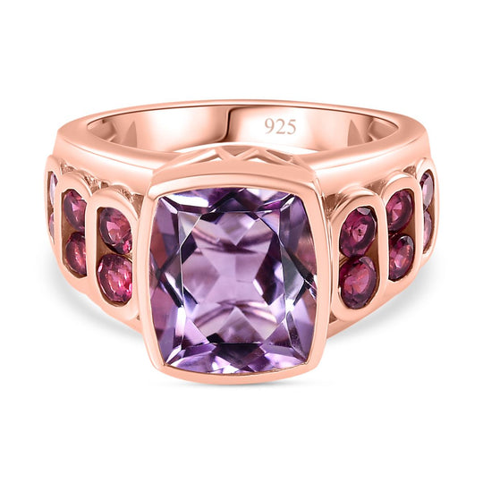 AA Rose De France Amethyst, Natürlicher Rhodolith Granat Ring, 925 Silber Roségold Vermeil, (Größe 18.00) ca. 5.49 ct