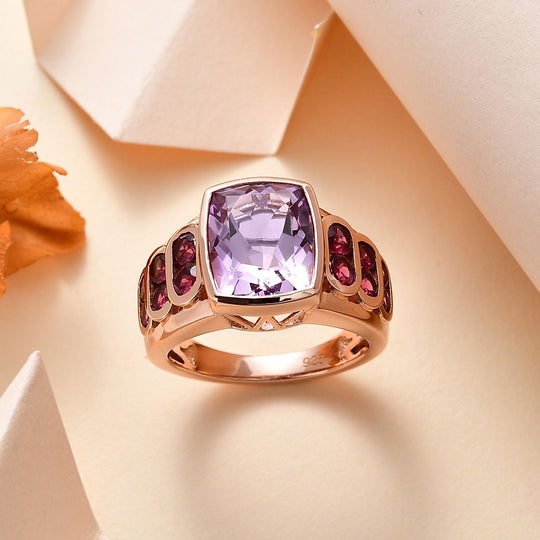 AA Rose De France Amethyst, Natürlicher Rhodolith Granat Ring, 925 Silber Roségold Vermeil, (Größe 18.00) ca. 5.49 ct