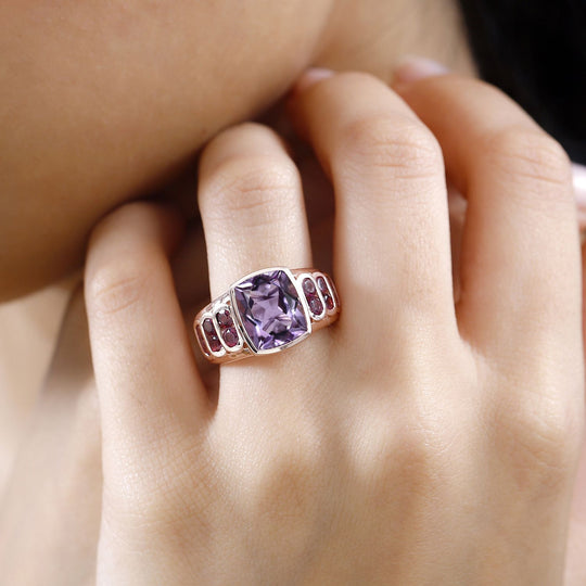 AA Rose De France Amethyst, Natürlicher Rhodolith Granat Ring, 925 Silber Roségold Vermeil, (Größe 18.00) ca. 5.49 ct