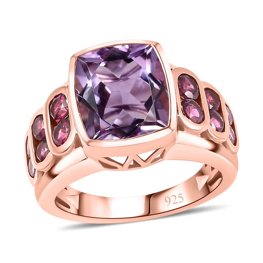 AA Rose De France Amethyst, Natürlicher Rhodolith Granat Ring, 925 Silber Roségold Vermeil, (Größe 18.00) ca. 5.49 ct