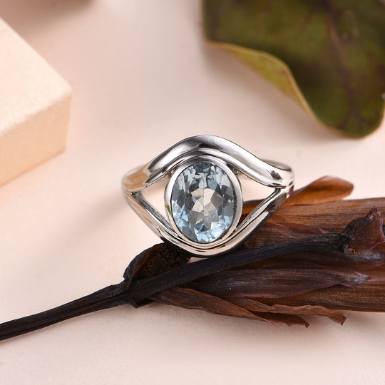 Himmelblauer Topas Ring, Edelstahl ca. 2.81 ct
