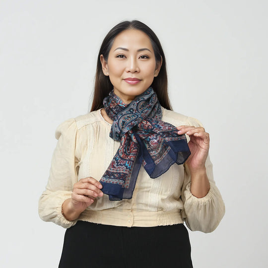 Tabby Printed 100% RECTANGLE SILK SCARF COLOR : Red SIZE : 49 x 160 cm