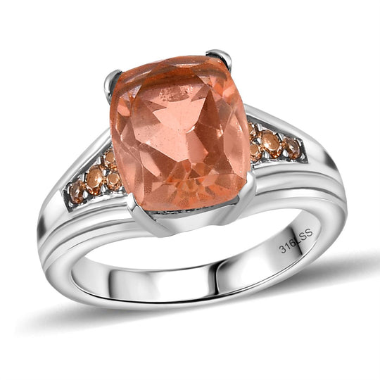 Morganit Quarz Triplette, Champagner Zirkonia Ring Edelstahl ca. 3,32 ct