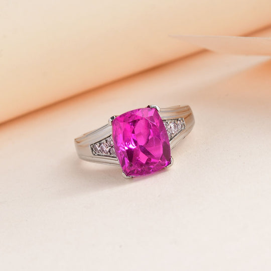 Orchidee Farbe Quarz Triplette, Rosa Zirkonia Ring Edelstahl ca. 4,68 ct