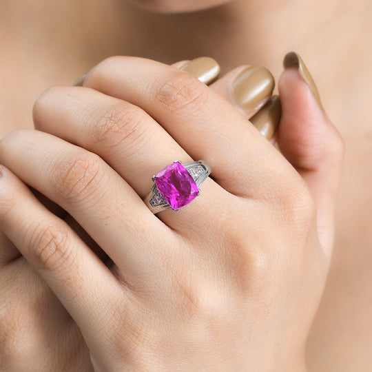 Orchidee Farbe Quarz Triplette, Rosa Zirkonia Ring Edelstahl ca. 4,68 ct