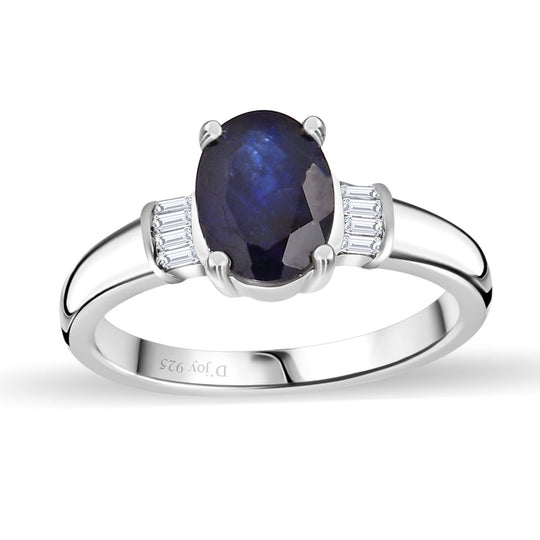 Masoala Saphir (Fissure gefüllt), Weißer Diamant Ring 925 Silber platiniert ca. 1,91 ct