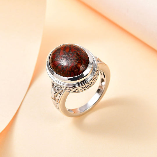 AAA Koprolith, Weißer Zirkon Ring, 925 Silber rhodiniert (Größe 18.00) ca. 8.38 ct