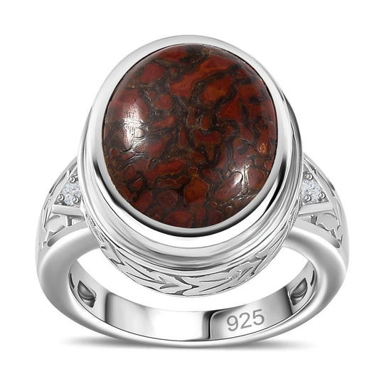 AAA Koprolith, Weißer Zirkon Ring, 925 Silber rhodiniert (Größe 18.00) ca. 8.38 ct