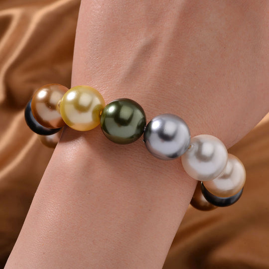 Pfauenfarbenes Muschelkernperle (15-17mm) flexibles Armband